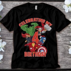 Marvel Avengers Celebrating My 4th Birthday T-Shirt Unisex Adult T-shirt